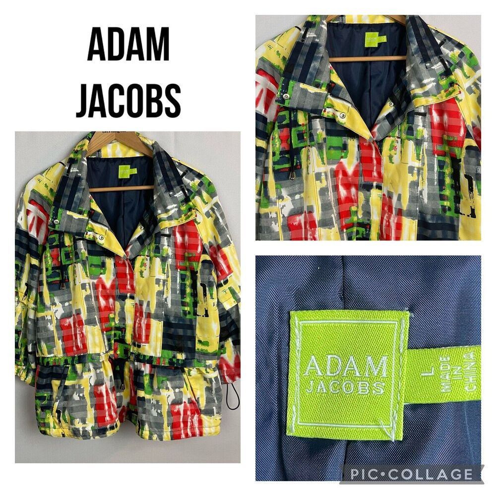 Adam Jacobs Colorful Full Zip 3/4 Sleeve Lightweight Jacket Size L